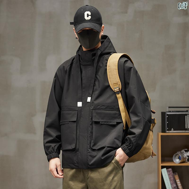 メンズ　ファッション　オシャレ　カジュアル　男性 春秋 アメリカン レトロ ワークウェア ジャケット アウトドア マウンテン フード付き