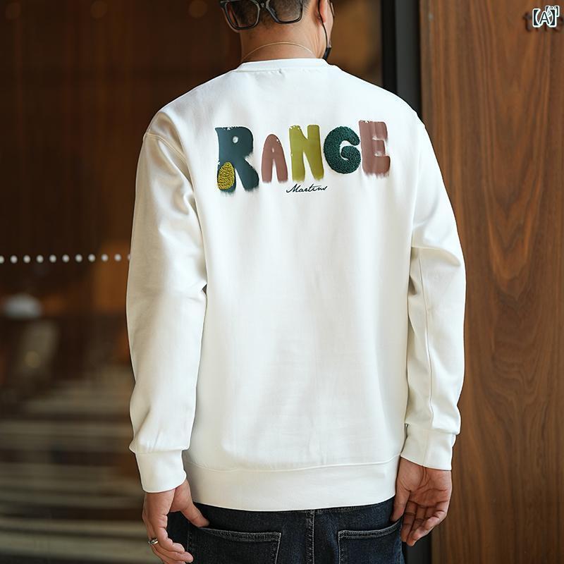 メンズ　ファッション　オシャレ　カジュアル　男性 ファッション 刺繍 ペイント レター プリントプルオーバー トレーナー メンズ 秋冬 ラウンドネック トップ