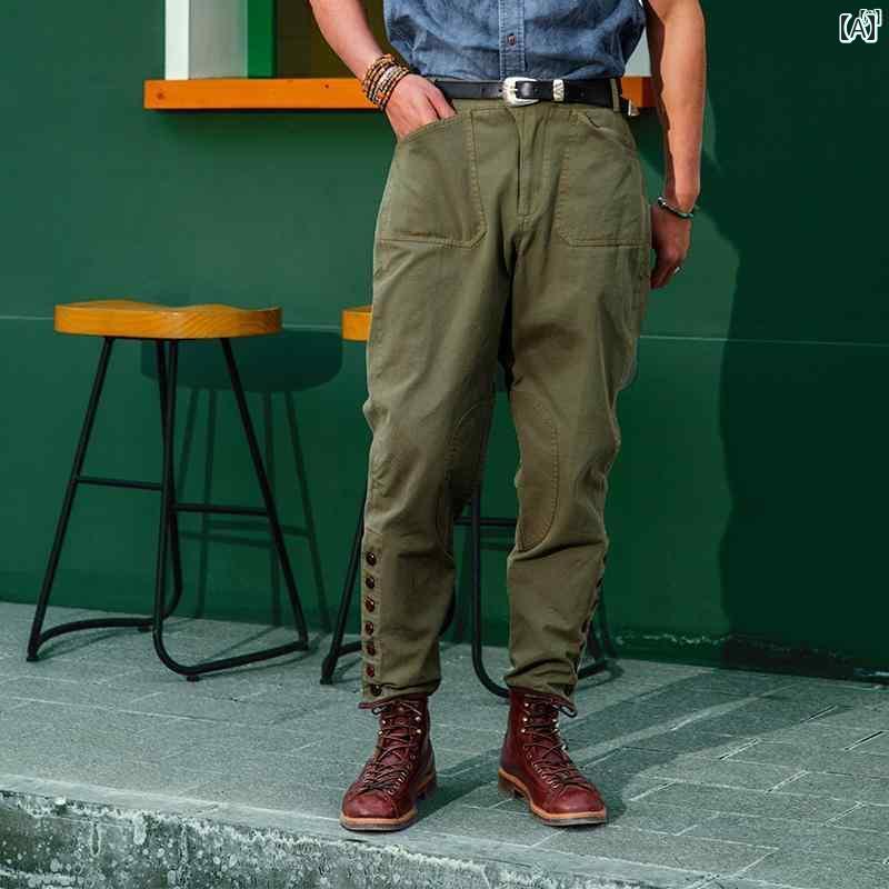 メンズ　ファッション　オシャレ　カジュアル　男性 ソア リン アメリカン レトロ サイクリング パンツ アミ カジ ワークウェア スリム ズボン 裾細 九分丈(4)