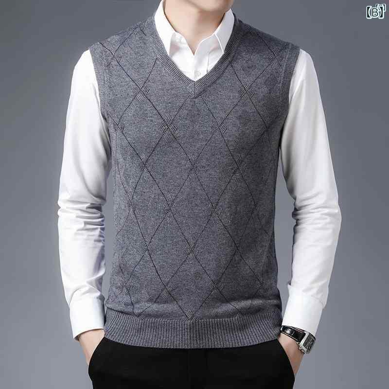 メンズ　ファッション　オシャレ　カジュアル　男性 上品 セーター ベスト 春秋 薄手 ウール Vネック ビジネス 無地 ボトム