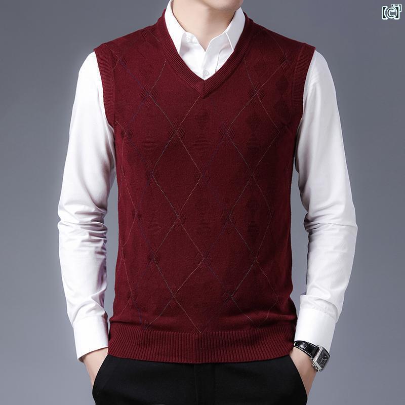 メンズ　ファッション　オシャレ　カジュアル　男性 上品 セーター ベスト 春秋 薄手 ウール Vネック ビジネス 無地 ボトム
