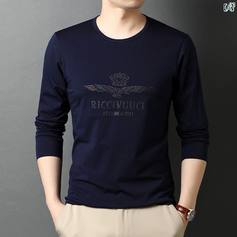 メンズ　ファッション　オシャレ　カジュアル　男性 上品 ホット 春秋 Tシャツ ラウンドネック 薄手 長袖 トップス シャツ コットン インナーウェア