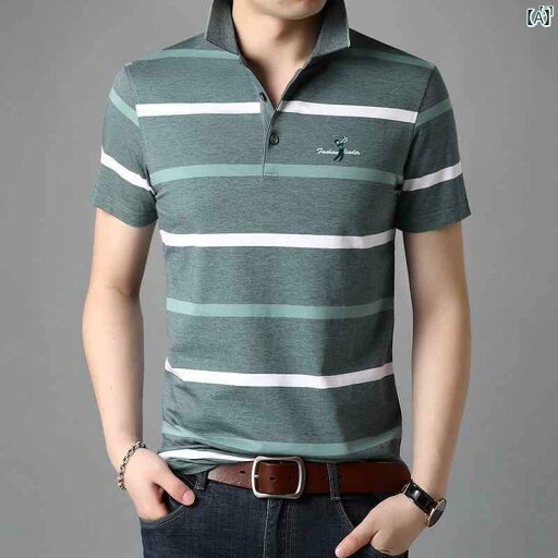 メンズ ファッション オシャレ カジュアル 男性 上品 夏 ストライプ 半袖 Tシャツ トップス 男性 ポロシャツ 薄手 パパ メンズ ファッション オシャレ カジュアル 男性 上品 夏 ストライプ 半袖 Tシャツ トップス 男性 ポロシャツ 薄手 パパ