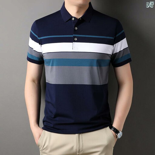 メンズ ファッション オシャレ カジュアル 男性 上品 夏 半袖 Tシャツ ストライプ コットン トップ 若お父さん ポロシャツ メンズ ファッション オシャレ カジュアル 男性 上品 夏 半袖 Tシャツ ストライプ コットン トップ 若お父さん ポロシャツ