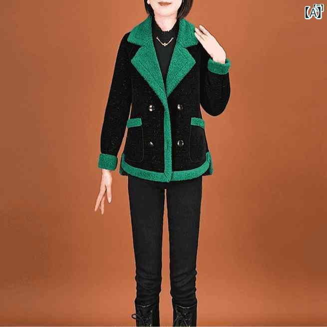 レディース レディース ファッション 上品 オシャレ 綺麗 Xiuen 両面 ラム ファー オール イン ワン ジャケット 秋冬 ホット グレーン ベルベット