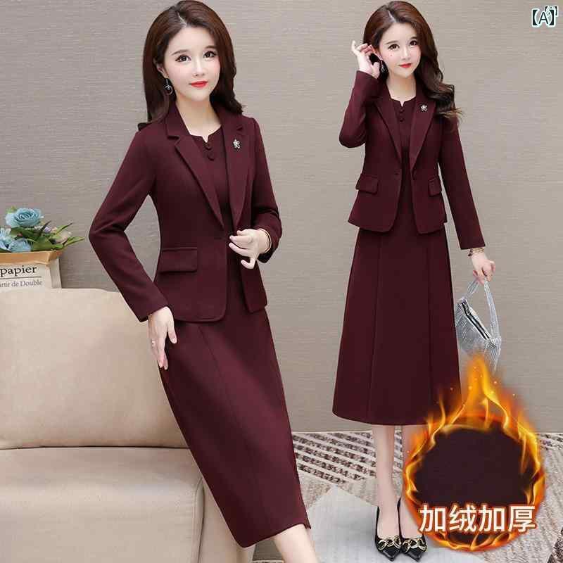 レディース レディース ファッション 上品　オシャレ　綺麗 ベルベット 厚手 長袖 ドレス 秋冬 ハイエンド 13 ライン ファッション スカート