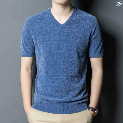 メンズ ファッション オシャレ カジュアル 男性 上品 春夏 Vネック 半袖 セーター 恋歳 ネック カジュアル トップ シェニール Tシャツ 抗 ピリング シャツ 男性用 メンズ ファッション オシャレ カジュアル 男性 上品 春夏 Vネック 半袖 セーター 恋歳 ネック カジュアル トップ シェニール Tシャツ 抗 ピリング シャツ 男性用