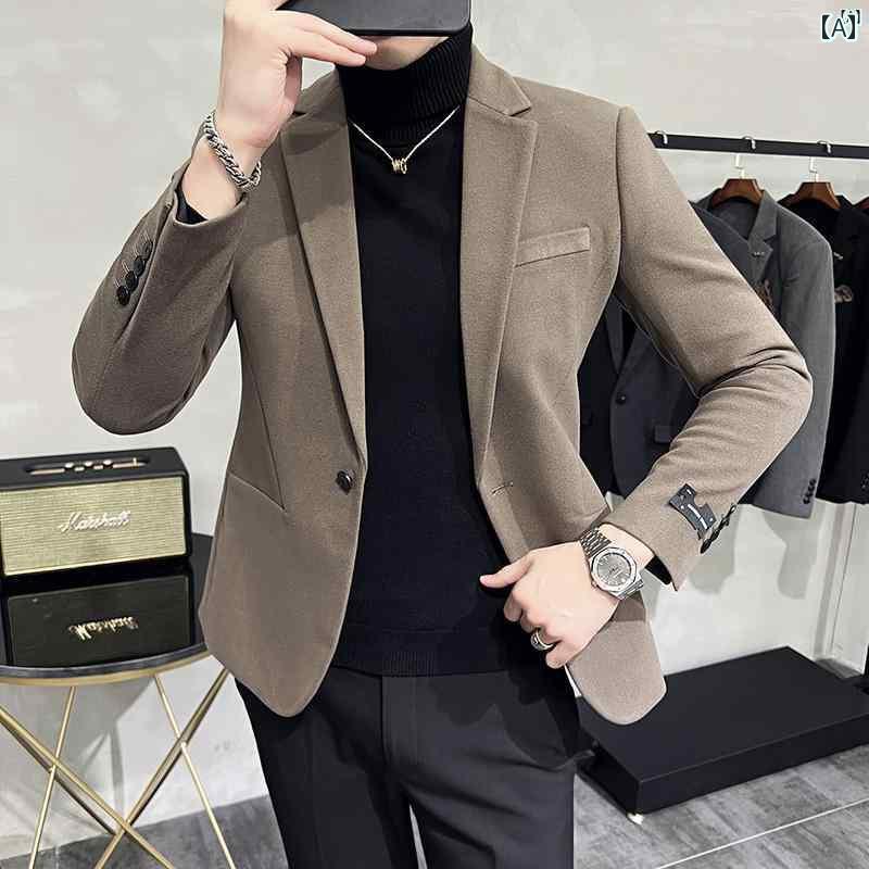 男性　オシャレ　かっこいい　カジュアル 春秋 ウール 素材 メンズカジュアル スーツ ジャケット ビジネス フォーマルスーツ カジュアル 秋冬