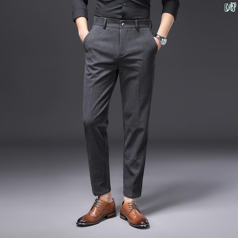 男性　オシャレ　かっこいい　カジュアル ウール スーツ ズボン 秋冬 厚手 メンズ ヘリンボーン カジュアル パンツ スリム ストレート ビジネス 男性