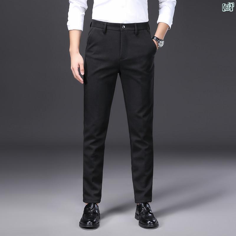 男性　オシャレ　かっこいい　カジュアル ウール スーツ ズボン 秋冬 厚手 メンズ ヘリンボーン カジュアル パンツ スリム ストレート ビジネス 男性