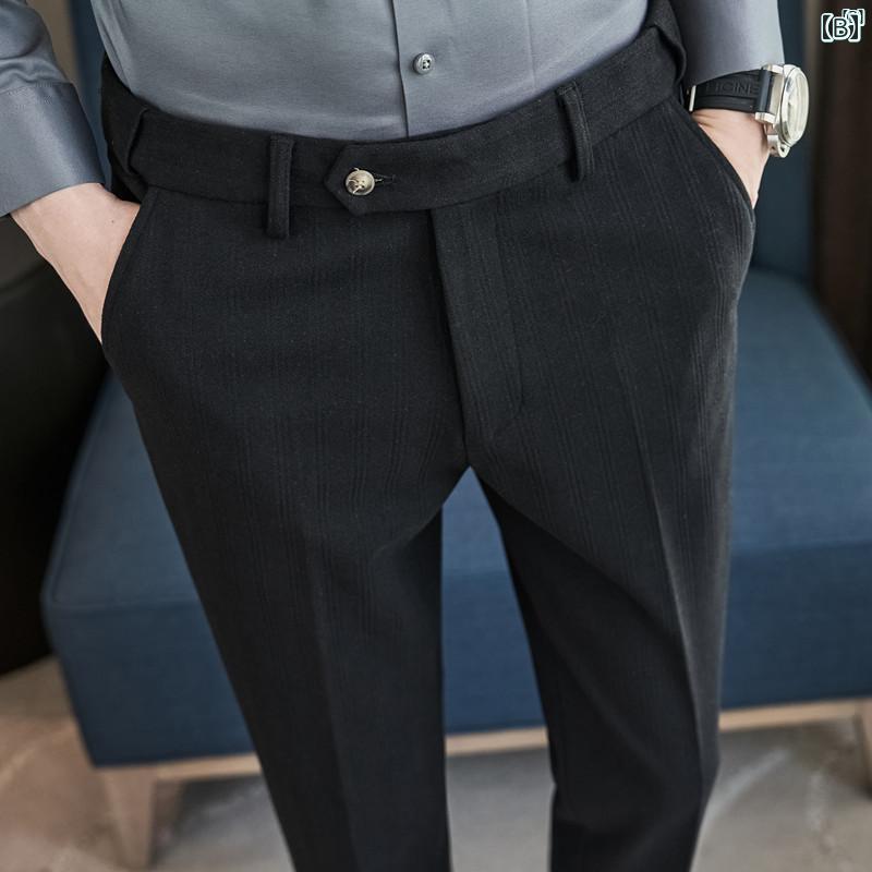 男性　オシャレ　かっこいい　カジュアル メンズパンツ 秋冬 ウール パンツ メンズカジュアル スリム ストレート ヘリンボーン パターン 起毛 ビジネス スーツ