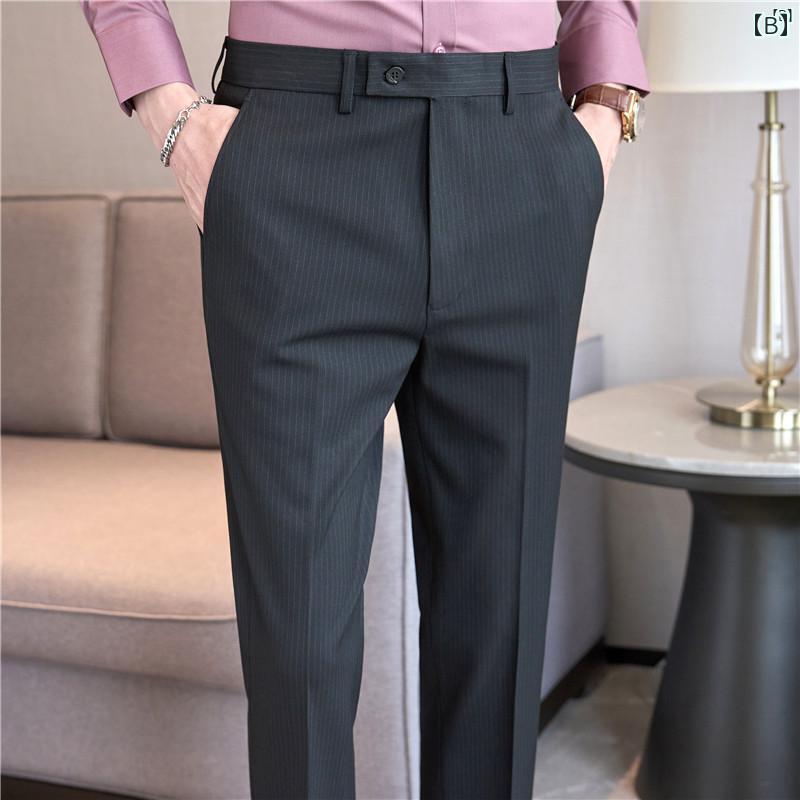 男性　オシャレ　かっこいい　カジュアル 秋 ドレープ スーツ パンツ メンズ スリム ピンストライプ メンズカジュアル 裾細 ズボン ビジネス 冬