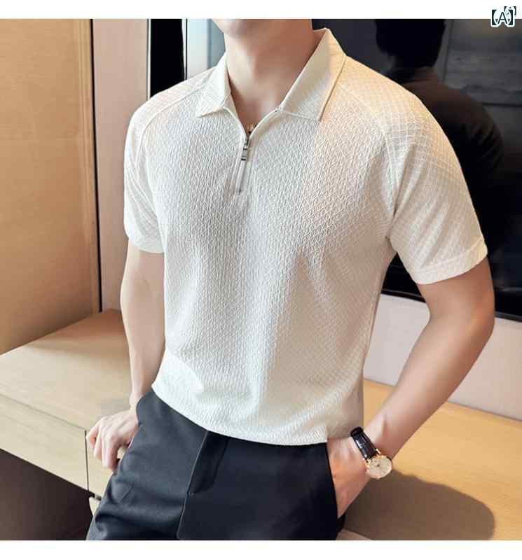 男性 オシャレ かっこいい カジュアル ハイエンド メンズ 半袖 ポロシャツ 夏 薄手 冷感 ワッフル Tシャツ メンズトップス