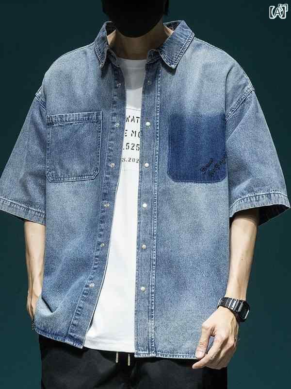 メンズ　ファッション　オシャレ　カジュアル　男性 高級 ウォッシュデニム 半袖 シャツ 夏 レトロ ダメージ ジャケット