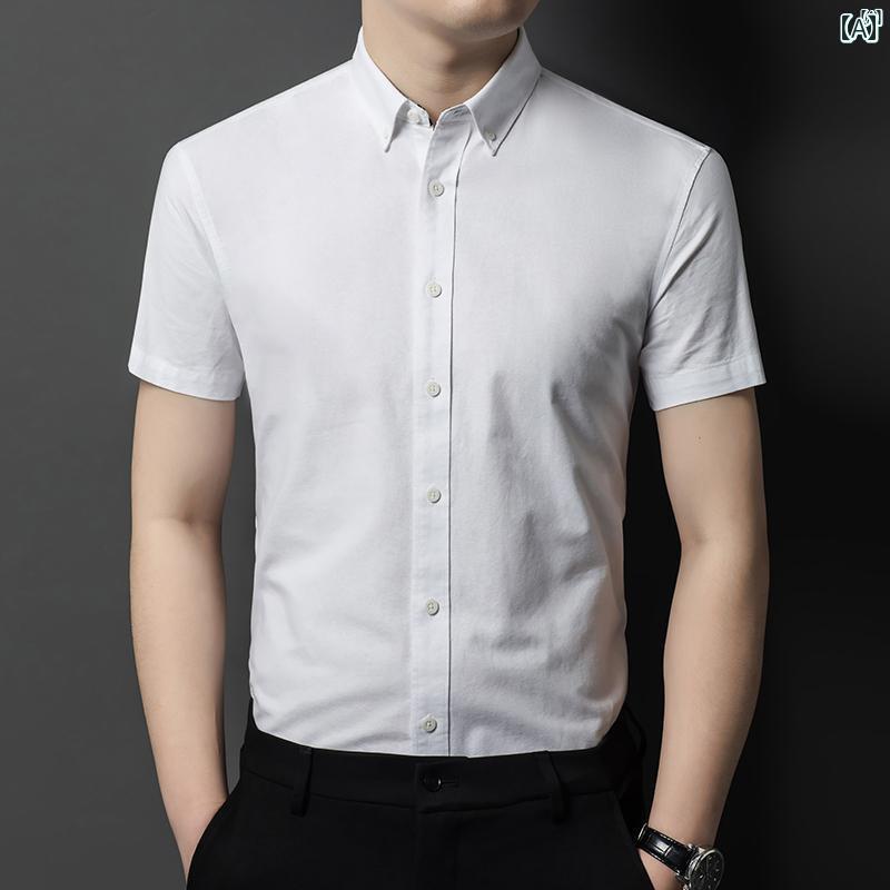 メンズ　ファッション　オシャレ　カジュアル　男性 上品 夏 シャツ ビジネス カジュアル 無地 男性 半袖 オックスフォード コットンシャツ トップス
