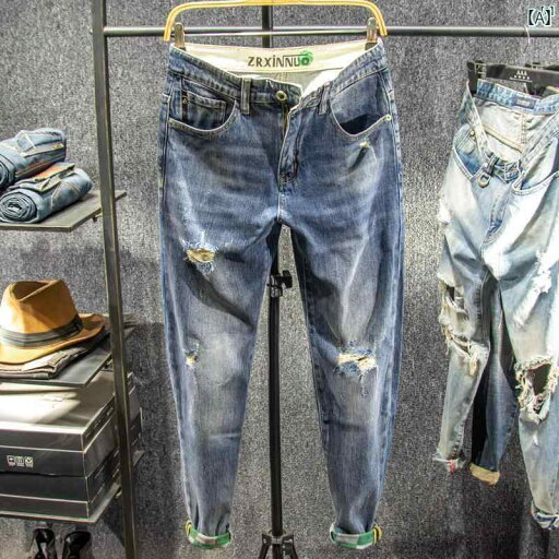 メンズ ファッション オシャレ カジュアル 男性 春秋 リップド ジーンズ アメリカン レトロ ファッション イン 汎用性 高さ 小柄 足 パンツ メンズ ファッション オシャレ カジュアル 男性 春秋 リップド ジーンズ アメリカン レトロ ファッション イン 汎用性 高さ 小柄 足 パンツ