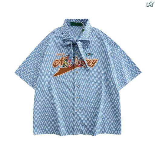 メンズ ファッション オシャレ カジュアル 男性 レトロ 刺繍入り 半袖 シャツ 夏 トップ レースアップボウ メンズ ファッション オシャレ カジュアル 男性 レトロ 刺繍入り 半袖 シャツ 夏 トップ レースアップボウ