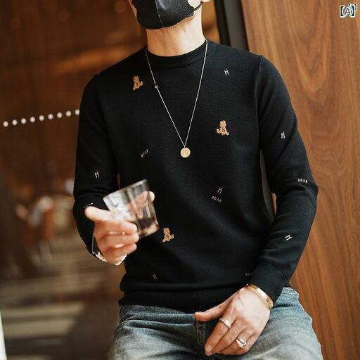 メンズ ファッション オシャレ カジュアル 男性 H クマ 刺繍 ラウンドネック セーター メンズ 秋 新 スリム ボトム シャツ メンズ ファッション オシャレ カジュアル 男性 H クマ 刺繍 ラウンドネック セーター メンズ 秋 新 スリム ボトム シャツ