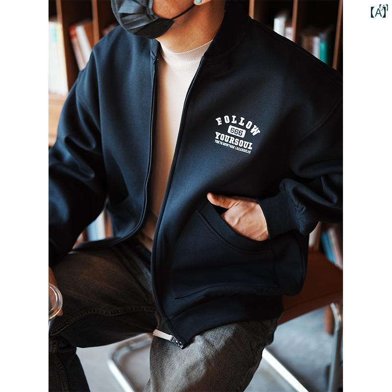 メンズ　ファッション　オシャレ　カジュアル　男性 アメリカン ストリート ヘビー レター 刺繍 スタンドカラー カーディガン トレーナー メンズ 秋冬新 野球 ユニフォーム ジャケット