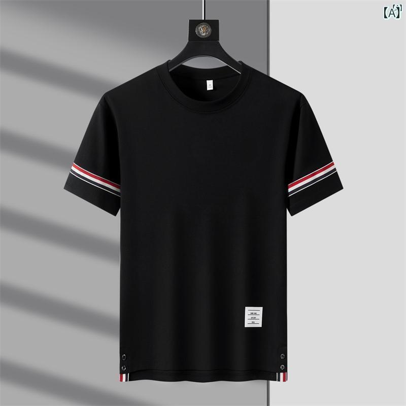 メンズ ファッション オシャレ カジュアル 男性 上品 夏 半袖 Tシャツ レディース クラシック ウェビング ラウンドネック カジュアル 無地 カップル コットン