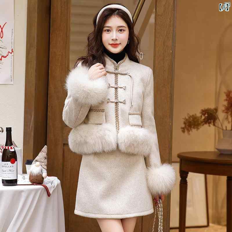 レディース　ファッション　おしゃれ　ヨーロピアン　海外風 13 行 小柄 香り 長袖 スーツ ドレス 秋冬 2点 スカート す