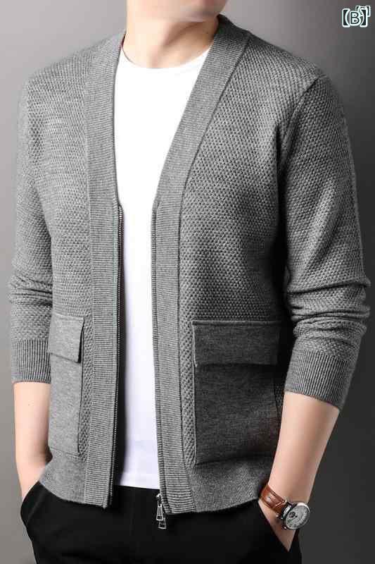 メンズ　ファッション　オシャレ　カジュアル　男性 上品 本格的 メッシュ ジャカード ニットカーディガン 秋冬 Vネック 無地 セーター ジャケット カジュアル トップ