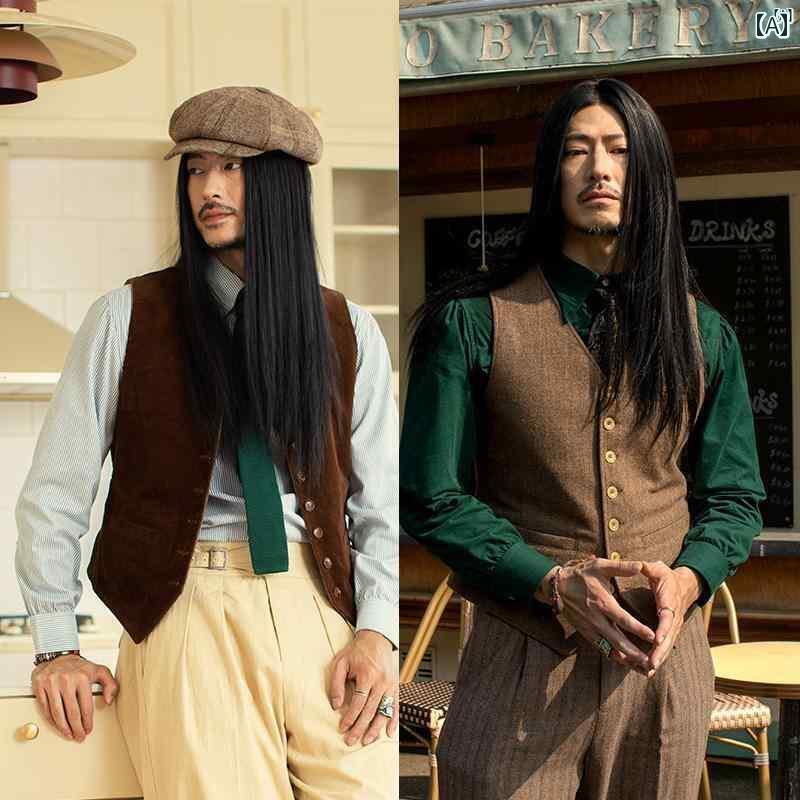 メンズ　ファッション　オシャレ　カジュアル　男性 SOARIN 英国 レトロ ウール スーツ ベスト 男性用 リバーシブル コーデュロイ ポニー(4)