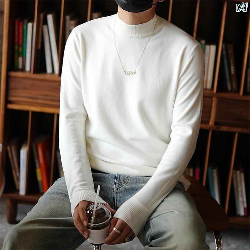 メンズ　ファッション　オシャレ　カジュアル　男性 韓国 ベーシック ミッド カラー セーター 男性用 秋冬 カジュアル 通勤 スリム シャツ