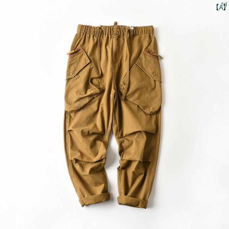 メンズ　ファッション　オシャレ　カジュアル　男性 アメリカン レトロ 大きい ポケット テーパード オーバー オール 春秋 快適 パンツ