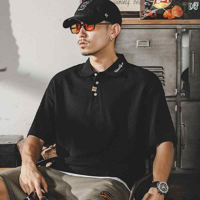 メンズ　ファッション　オシャレ　カジュアル　男性 アメリカン レトロ サマー ポロシャツ 半袖 Tシャツ