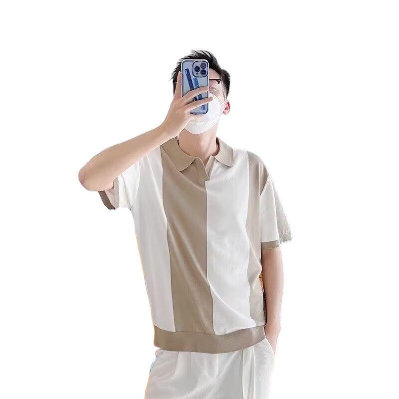 樂天商城 - メンズ Tシャツ 夏用 縦ストライプ 短袖 接触冷感 綿混紡 通気性 吸湿速乾 ルーズフィット カジュアル ビジネス ロゴプリント ブラック グレー カーキ