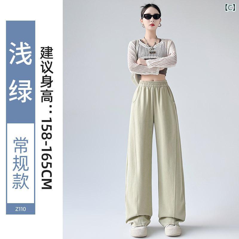レディース 高腰 ワイドレッグ スウェットパンツ ゆったり カジュアルパンツ 長丈 高身長対応 綿素材 有機綿 中厚 ポケット付き 直筒型 春夏用 伸縮性 アイロン不要 黒 グレー系 グリーン系 2023idh-10196471 shop I.D.H サンプル画像3