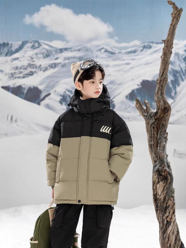 ダウンジャケット キッズ 男の子 冬用 厚手 フード付き ショート丈 スリムフィット 暖か 白鴨ダウン ポリエステル 長袖 ジッパー ブラック グリーン ファッション トレンド
