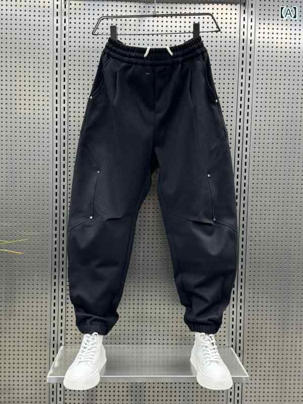 メンズ　ファッション　オシャレ　韓国 秋冬新 スタッズ カジュアル パンツ メンズ スプライシング 作業着 ズボン スポーツ