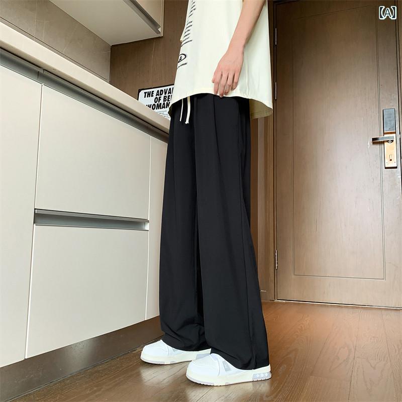 メンズ ファッション オシャレ 海外風 冷感 速乾 パンツ メンズ 夏用 薄手 ストレート レッグ ワイド ドレープ 感 ハイエンド カジュアル