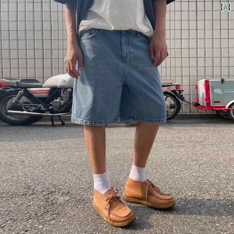 メンズ　ファッション　韓国ファッション　オシャレ　韓国 ウォッシュドデニム ショート パンツ メンズ 夏 ハイエンド セクシー ヘビーデューティー ワイド レッグ 五分丈