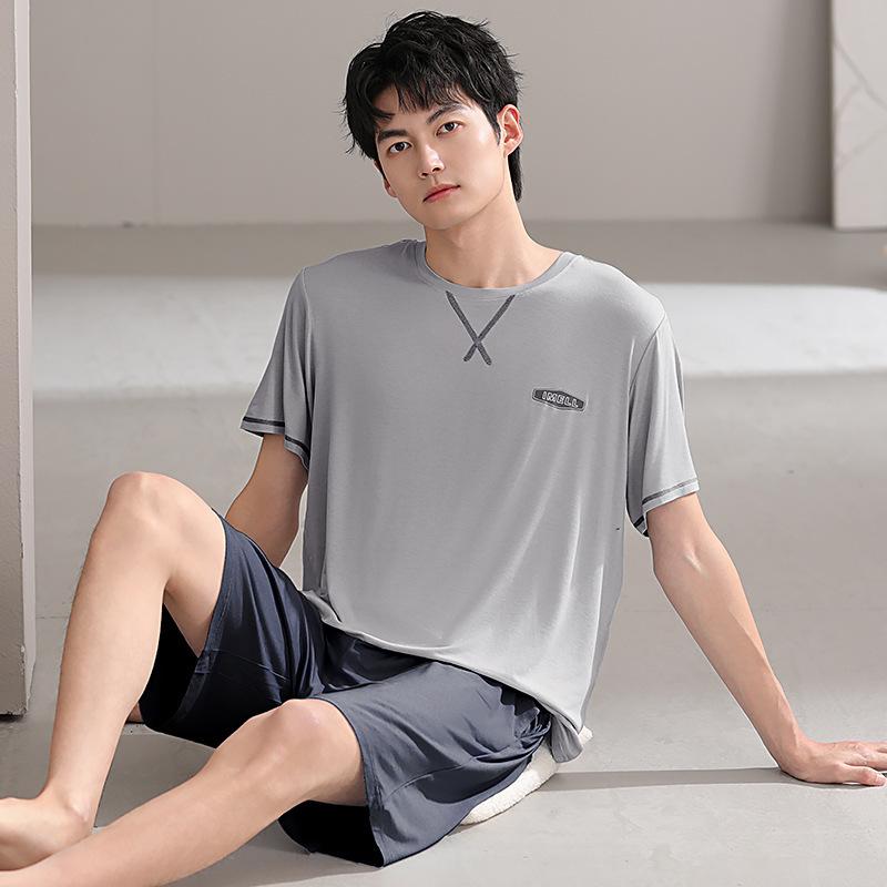 メンズ 夏用 薄手 モダール 短袖 パジャマ セット ゆったり シンプル カジュアル ...