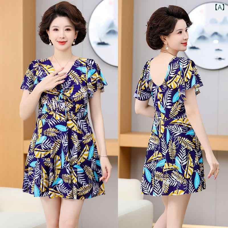 レディース 分体水着 大きいサイズ 腹隠し 速乾 保守デザイン 温泉用 短袖 スイムウェア 小花柄 スパンデックス 素材 夏用 親肌 ビキニスタイル プラスサイズ 女性用 マイクロファット対応