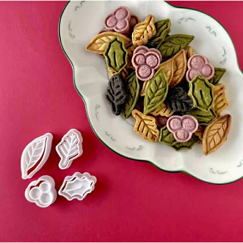 KUNNKENN 葉っぱ　冬の植物　小さいクッキー4点セット |4個抜き型・押し型セット ベーキング家庭用　おしゃれ で かわいい 珍しい 形　冬　秋