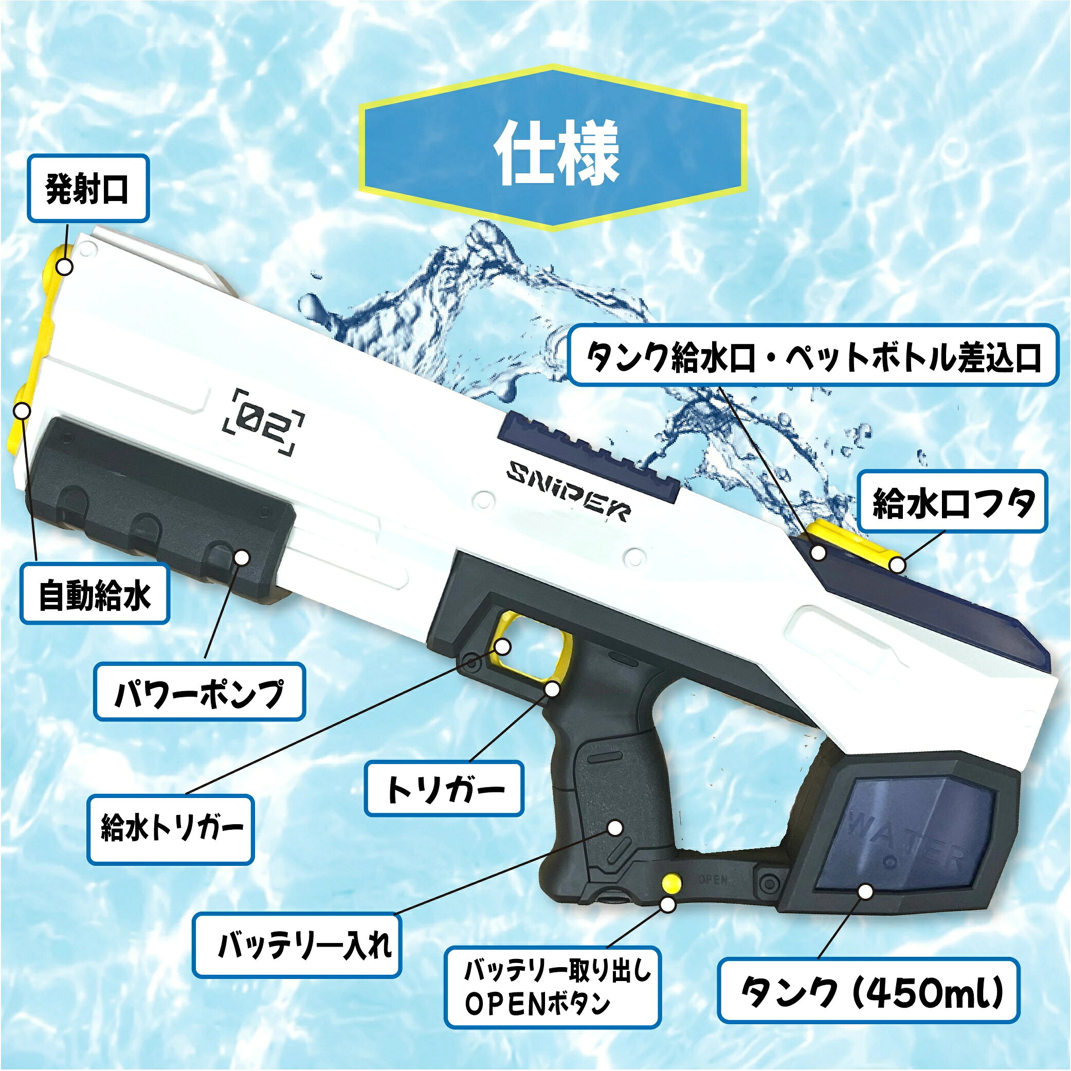 水鉄砲 電動 電動水鉄砲 電動ウォーターガン 自動 ウォーターガン 強力 最強 威力 ...