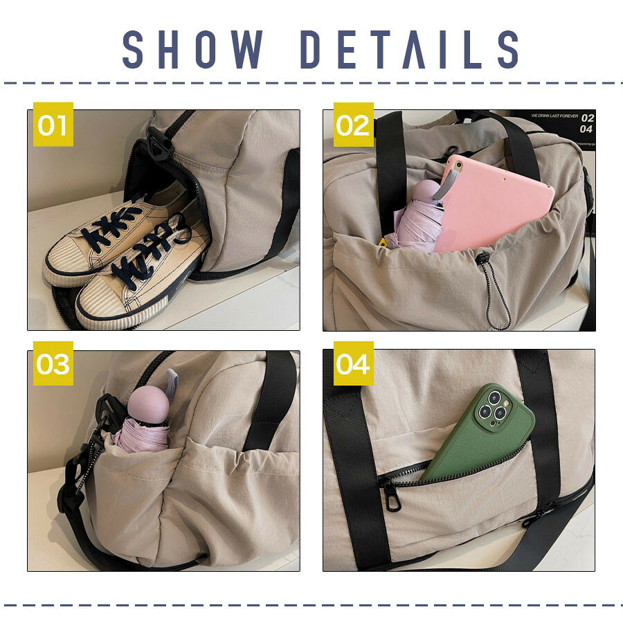 【P5+100円OFF】ボストンバッグ レディース 大容量 旅行バッグ メンズ 拡張 機内持ち込み 旅行カバン 1泊 2泊 軽量 ショルダー 斜め掛け 修学旅行 スポーツ 2233ran-10010863 Simply.R サンプル画像3