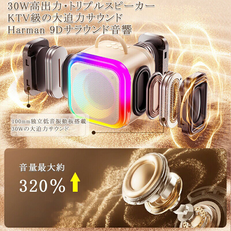 Simply.Rのカラオケセット Bluetooth ミニ カラオケ スピーカー マイク 2本付き 家庭用 マイクスピーカー ワイヤレス マイク karaoke 無線マイク LEDスピーカー 自宅 歌 練習 一人カラオケ デュエット 家庭カラオケ｜アングル3