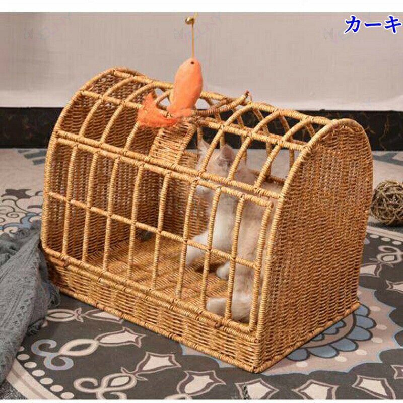 10%OFF ラタン製 ペットキャリー 人工籐 おしゃれ キャリーバッグ 通気性 ボストン...