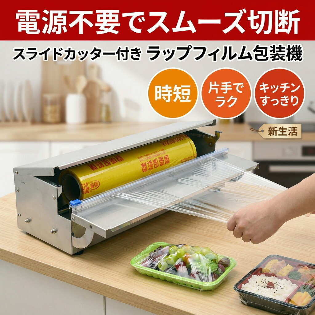 Rakuten - 電源不要 スライドカッター付き ラップフィルム包装機 フィルムディスペンサー ラップケース ラップカッター ラップ収納 キッチン 便利グッズ 台所用品 新生活 母の日 父の日 誕生日 ギフト ポイント消化 プレゼント 人気 おすすめ