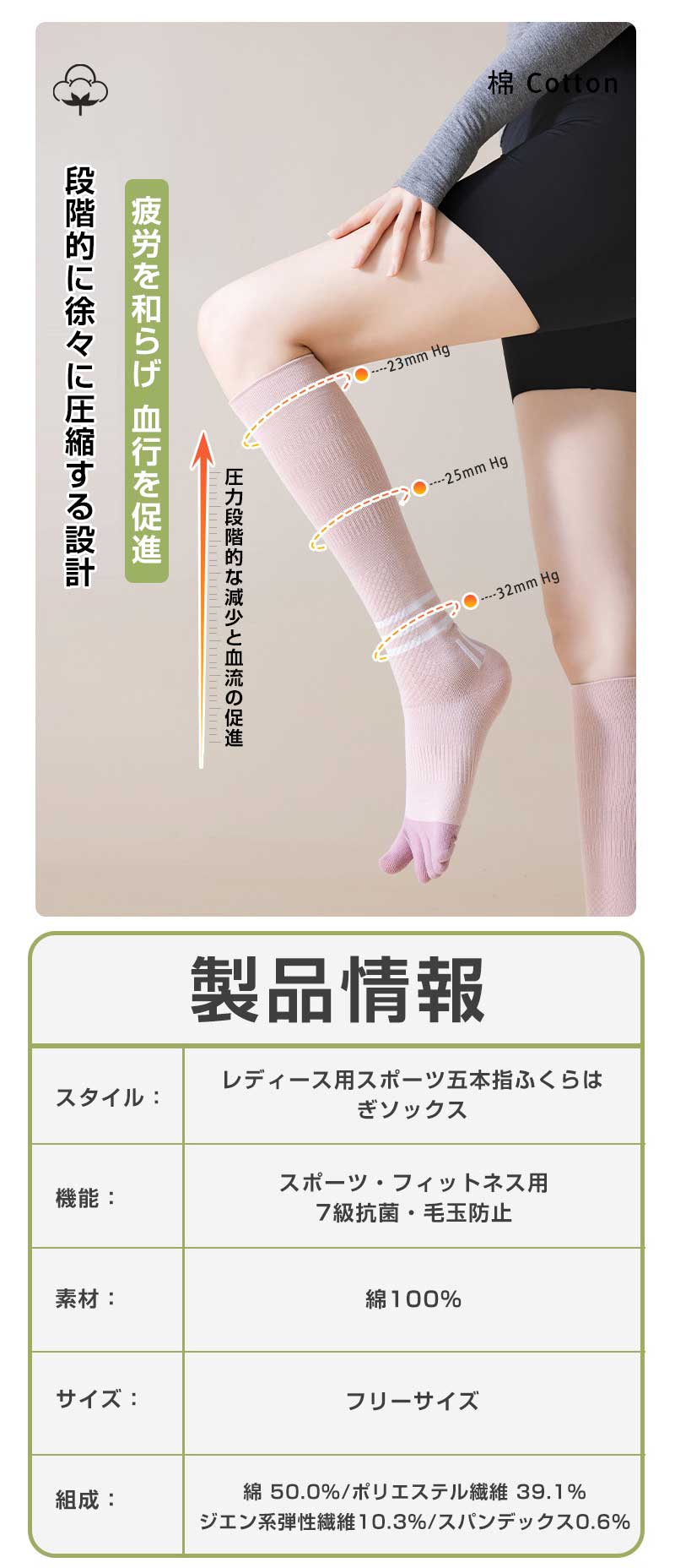 ヨガソックス 靴下 5本指 ヨガ ソックス 3足 五本指 滑り止め ロング丈 ハイソック...