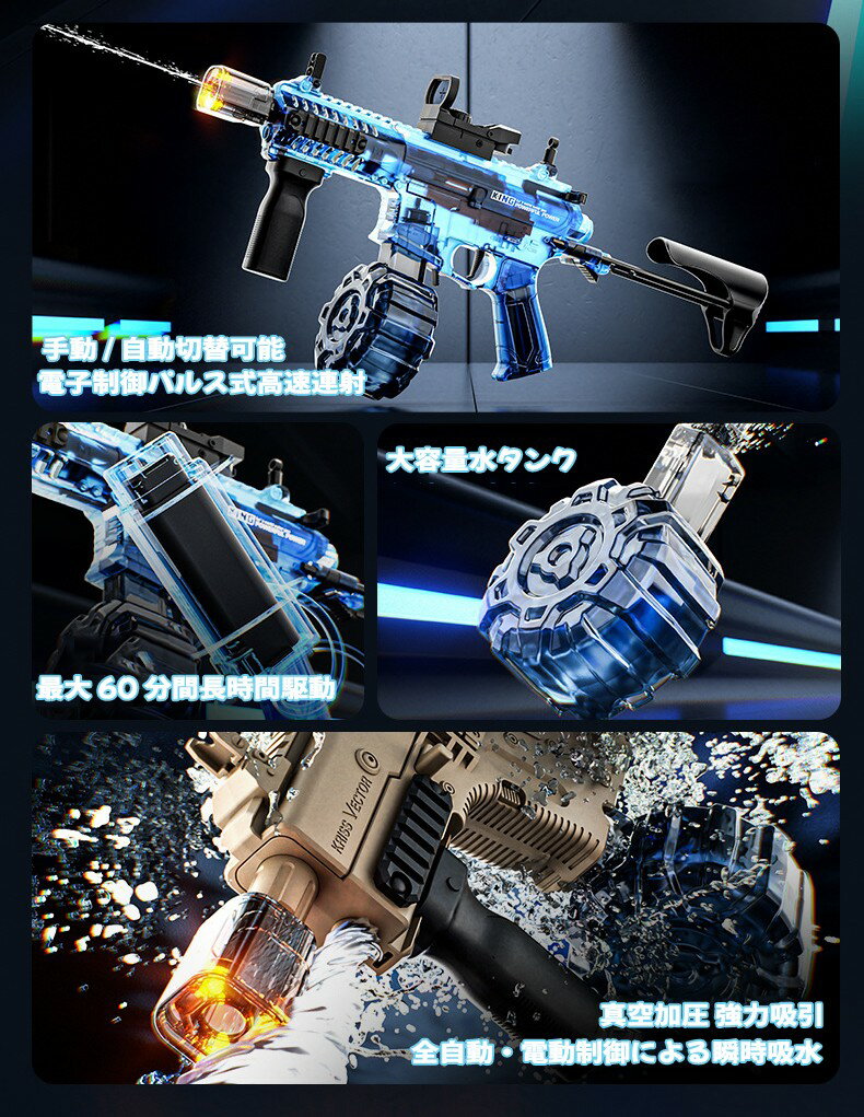 水鉄砲 AR89 電動連射ウォーターガンLEDライト 最大射程 8m 自動切替式 長時間駆動 大容量水タンク 擬似噴火 夏祭り 水遊び 子供 大人 玩具 プレゼント アウトドア 防水 高性能 水鉄砲 夏休み お祭り ギフト プール 海水浴 キャンプ 誕生日 人気 3