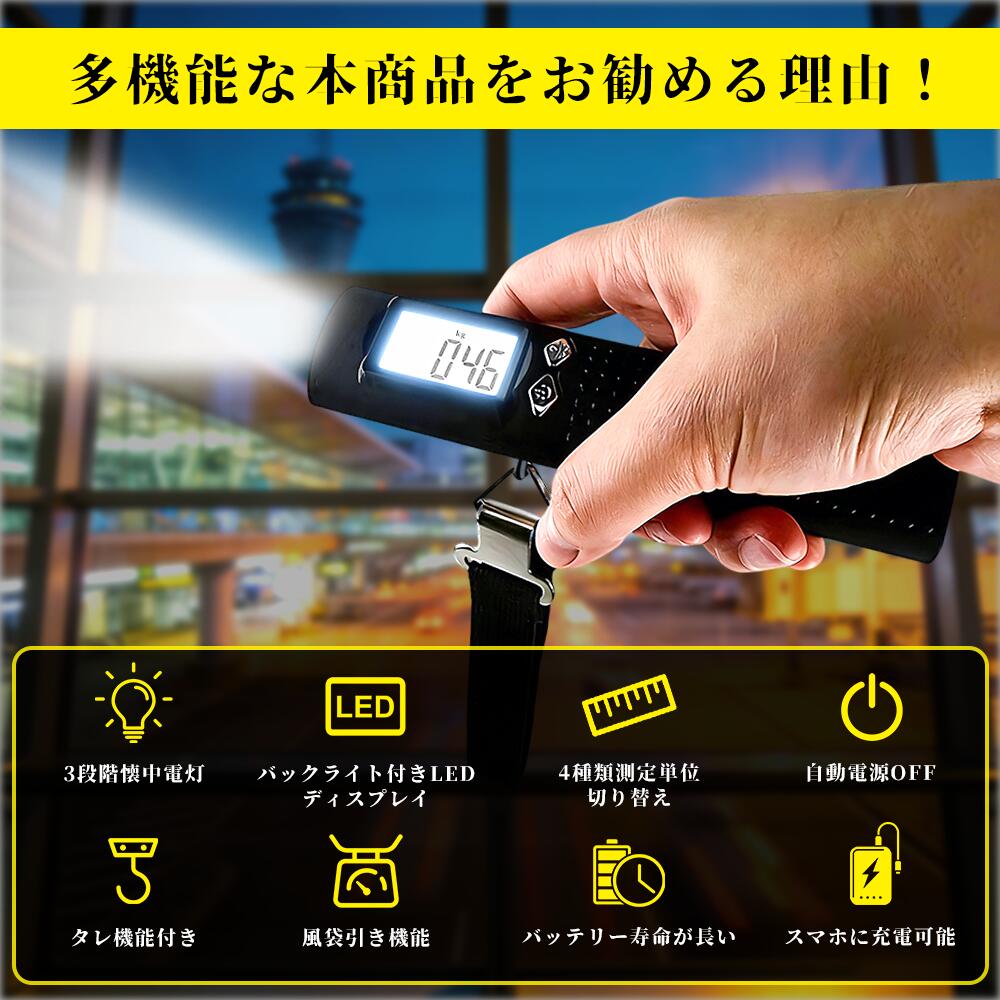 【P5+100円OFF】バッグ用はかり 荷物はかり ラゲッジスケール 旅行はかり 懐中電灯付き デジタルはかり スーツケースはかり 便利 軽量 スケール ラゲッジチェッカー ステンレス仕上げ 吊り下げ式 キャリーケース トラベル 重量計測 風袋引き機能 2233ran-10008581 Simply.R サンプル画像3