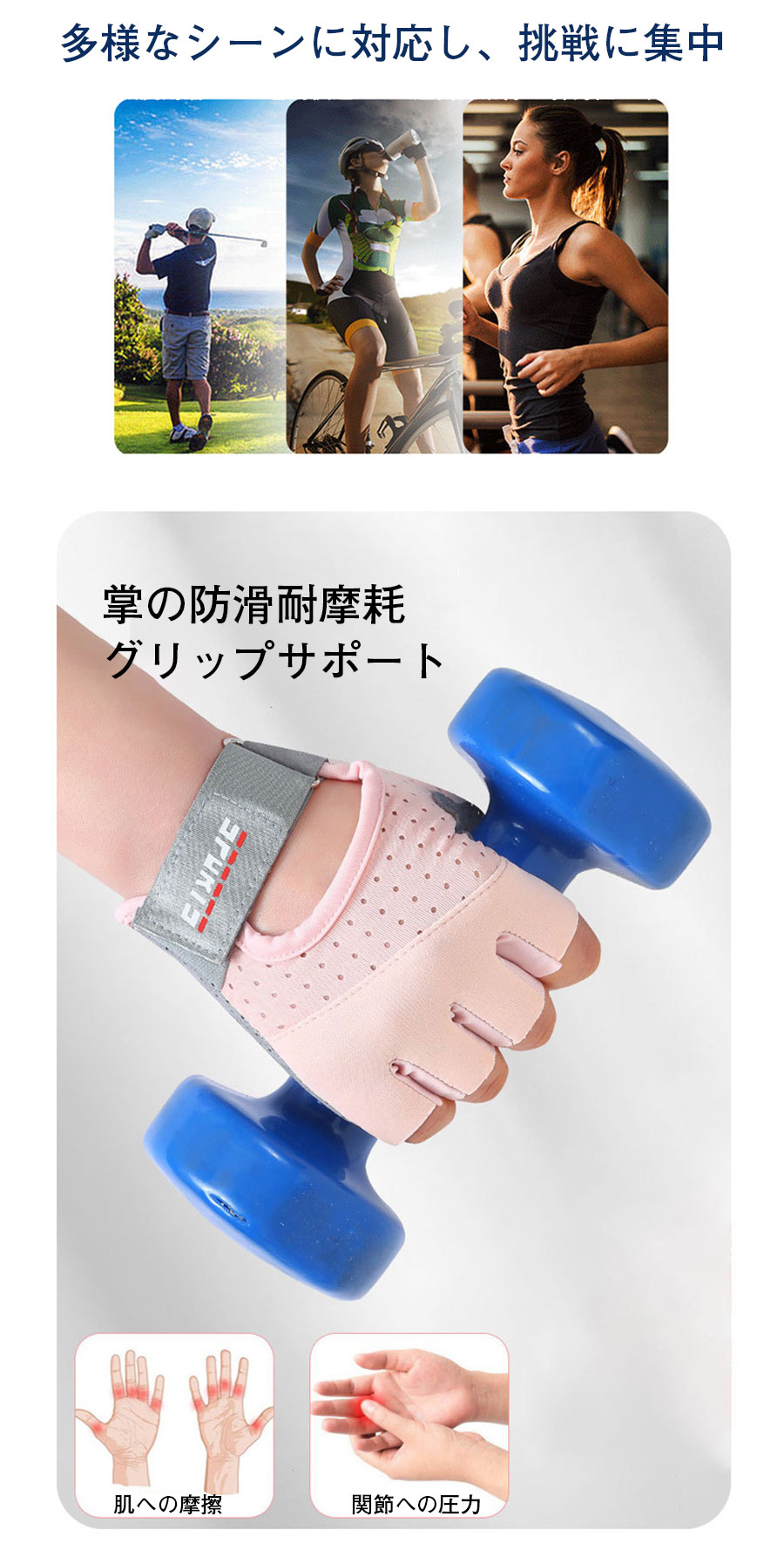 Simply.Rのハーフフィンガーグローブ アウトドア スポーツ 春夏 ジム トレーニング サイクリング メンズ レディース 厚手 衝撃吸収 滑り止め リストバンド 通気性 エクササイズ フィットネス 手首 ベルト メンズ レディース｜アングル3