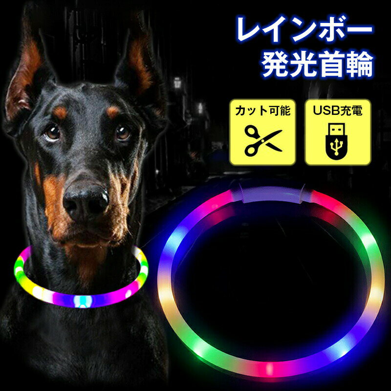 【楽天スーパーSALE 50%OFF】首輪 光る 犬 USB充電式 夜 散歩 光る首輪 くびわ くび輪 光る レインボー カラフル 明るい 目立つ 安全 安心 お散歩 夜間発光 暗い 安心 歩道 車道 迷子