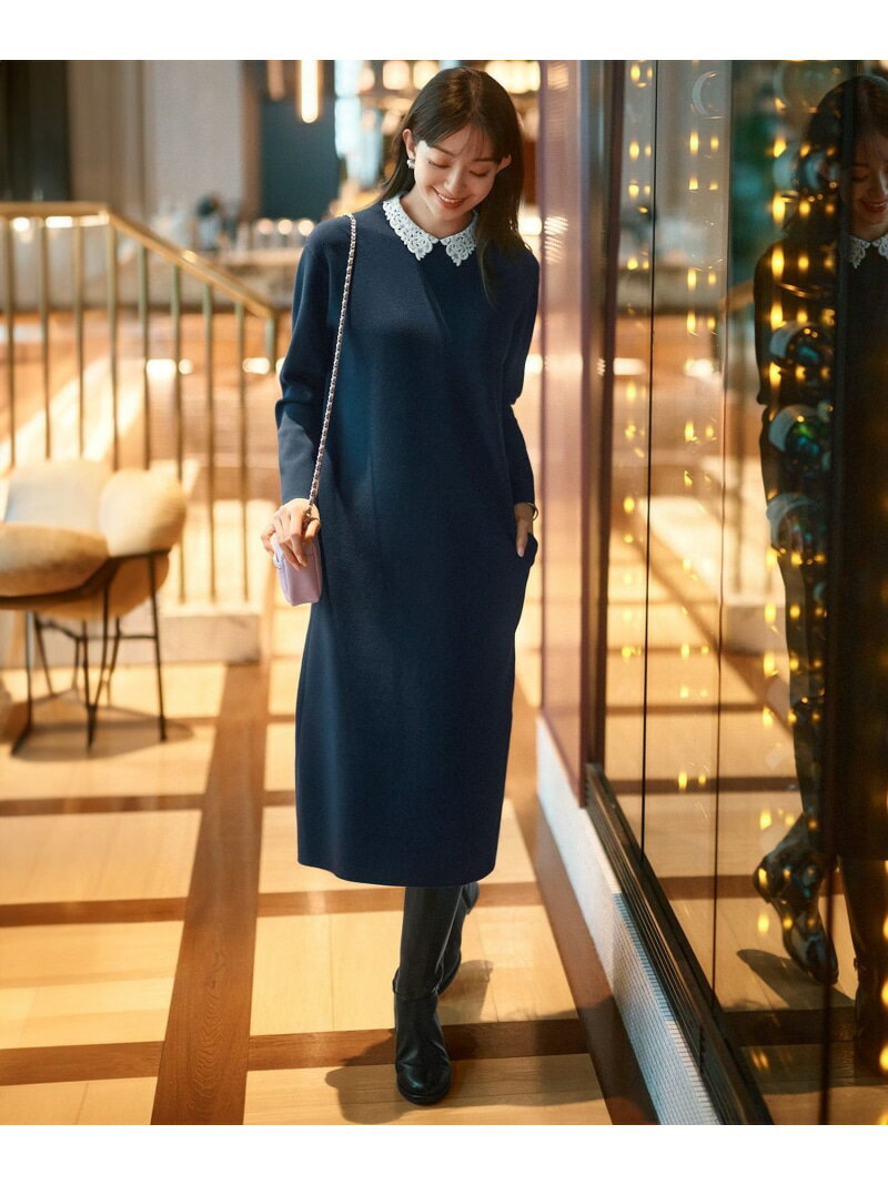 【洗える】ヴィスコースストレッチ エンブロイダリー ワンピース 23区 ニジュウサンク ワンピース・ドレス ワンピース ネイビー ブラック【送料無料】[Rakuten Fashion]